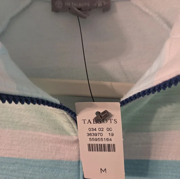 T By Talbots Three Quarter Zip Striped Pullover Size M NWT - Picture 5 of 6